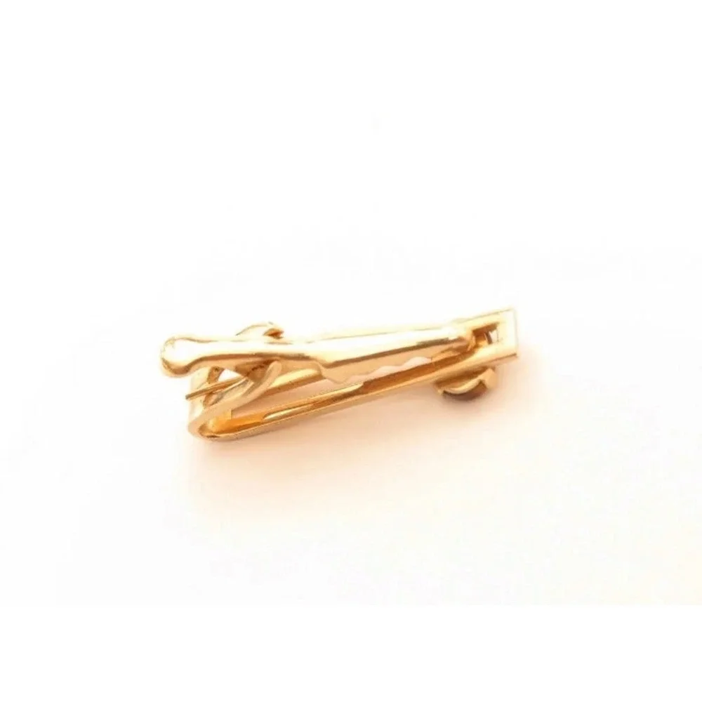 Vintage Tiger's Eye Cabochon Small Gold Plated tie clip clasp‎